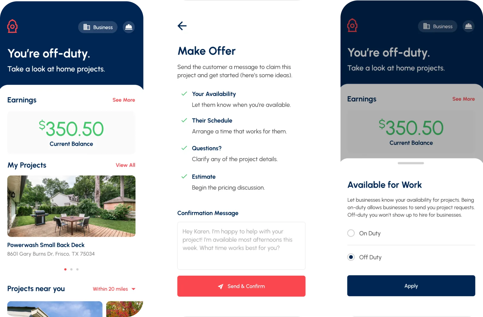 Hidrent firefighter app screens