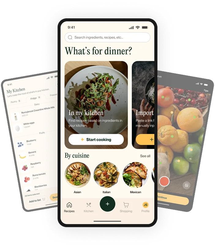 Served app screens: what's for dinner, recipes, and cuisines